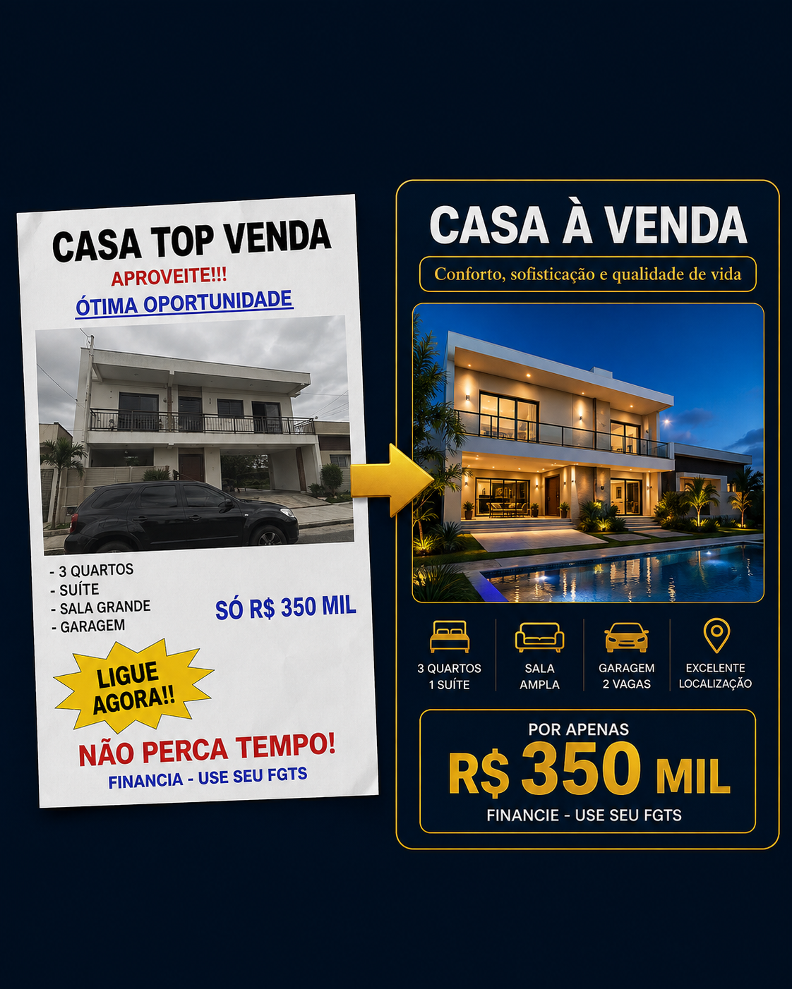 Comparação: leads perdidos no caderninho à esquerda e funil de leads organizado no LeadOS à direita